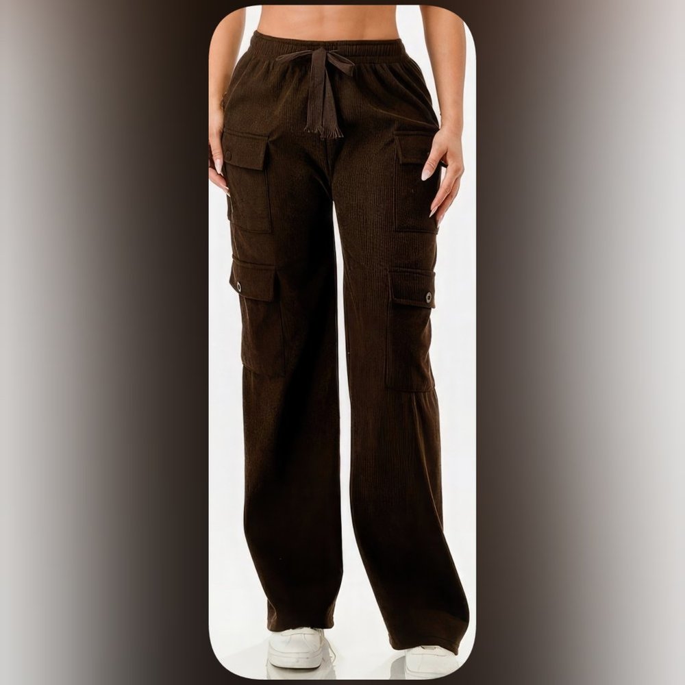 🆕Dark Brown Cargo Corduroy Pants -Wide Straight Leg